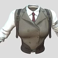 Men's Stylish Attire Featuring Double Breasted Vest White Shirt Red Tie And Leather Suspenders