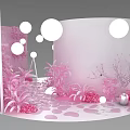 Elegant Pink Decorative Interior With Circular Decorations Plants Transparent Partitions And Floor Patterns 3d model