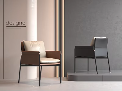 Modern Designer Dining Chairs With Brown Black Frames And Cream Leather Seats 3d model