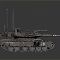 Military Tank With Multiple Antennas Long Gun Barrel Metallic Tracks And Camouflage Design