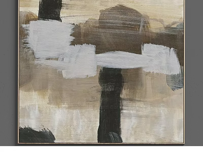 Abstract Oil Painting With Beige White Black Brown Irregular Color Blocks And Modern Brushstrokes 3d model
