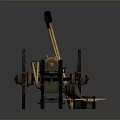Antique Brass Cannon Featuring Large Wooden Wheels Carriage and Cleaning Brushes