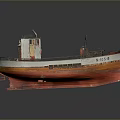 Vintage Model Boat With White Cabin Orange Hull And Detailed Deck Structure