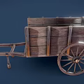 Wooden Cart With Wooden Bed Wheel And Handles On Blue Background