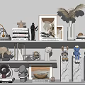 Decorative Ornament Set for Modern Shelves with Sculptures Frames Vase and Figurines