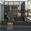Modern Café Interior Design With Green Spiral Staircase Bar Counter And Framed Artworks