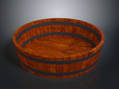 Round Wooden Barrel With Black Metal Hoops And Smooth Surface Design 3d model