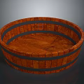 Round Wooden Barrel With Black Metal Hoops And Smooth Surface Design