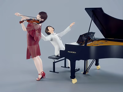 Two People Performing With Violin And Grand Piano 3d model