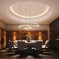 Elegant Private Dining Room With Round Table Comfortable Chairs Modern Chandelier And Decorative Walls