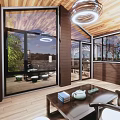 Beautiful Courtyard Garden with Wooden Terrace Flower Trellis Glass Sunroom Small Pond and Water Lilies