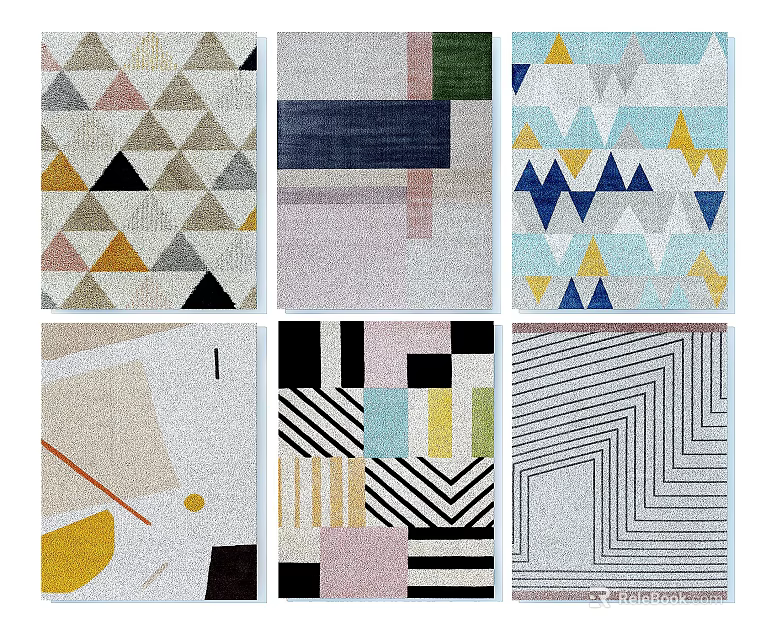 Stylish Square Rugs Featuring Geometric Patterns and Multiple Color Options for Modern Decor 3d model