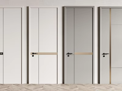 Modern Hinged Doors With White Gray Finish And Metal Strips Black Handles 3d model