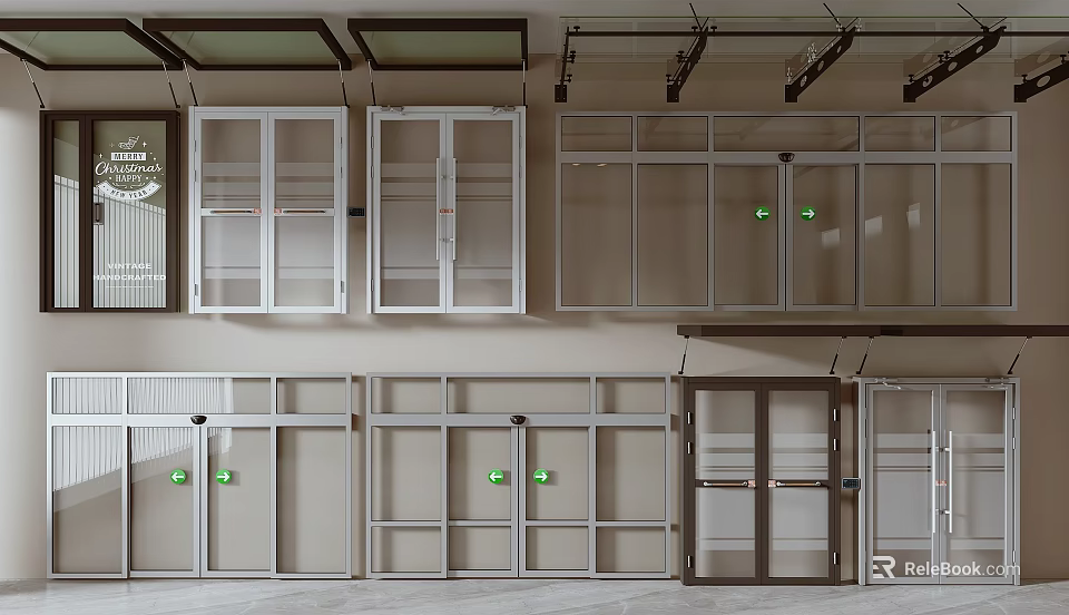 Various Styles Of Doors And Windows Display With Glass Panels And Frames 3d model 