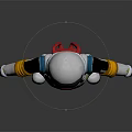 Astronaut Game Movie Character Wearing White Orange Blue Suit With Red Chest Device