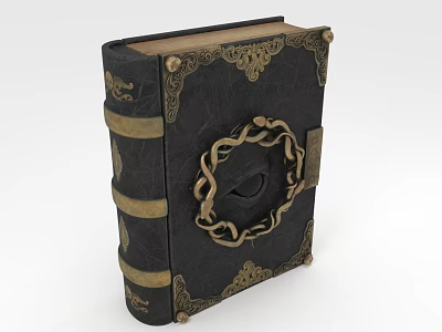 Antique Book With Black Cover Golden Circular Ornament And Decorative Bands 3d model