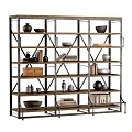 Industrial Metal Frame Shelf Unit With Wooden Shelves Books Clay Pots And Bowls