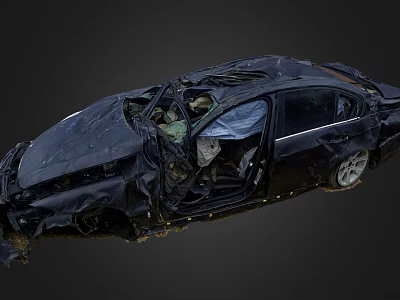 Wrecked Car After Severe Accident Showing Major Damage And Broken Parts 3d model