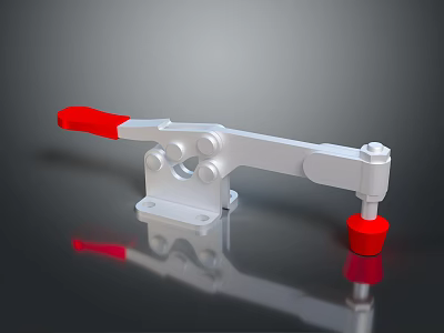 Red Handle Silver Clamp Tool With Red Base On Black Reflective Surface 3d model