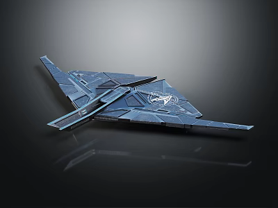 Futuristic Blue Spacecraft With Geometric Structure And Surface Details For Cosmic Exploration 3d model