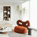 Modern Minimalist Living Room With White Sofa Orange Cushion Floor Lamp And Marble Accent Wall
