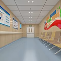 City Maternity Rehabilitation Corridor With Wooden Walls Posters Seats And Blue Floor