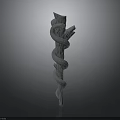 Snake Sculpture Twisted Around Wooden Branch With Artistic Carved Design