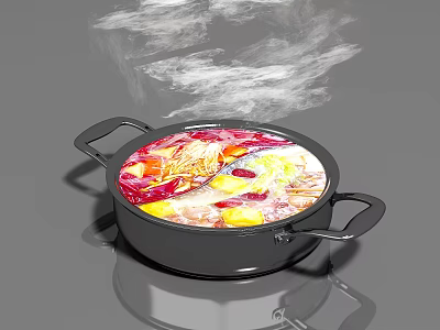 Cookware Set Hot Pot With Two Handles Boiling Ingredients And Rising Steam 3d model