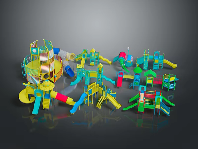 Colorful Children's Playground Equipment Including Slides Climbing Structures And Swings For Outdoor Use 3d model