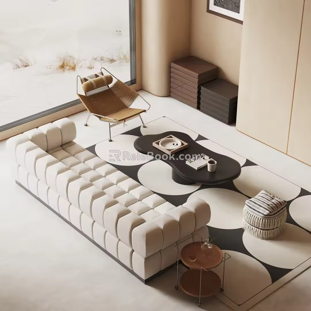 Quiet sofa tea table combination 3d model