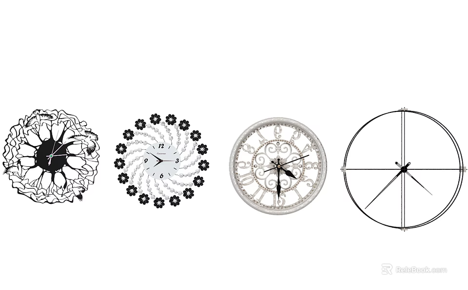 Various Decorative Clocks Featuring Floral Patterns Intricate Designs And Minimalist Styles 3d model