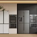 Modern Kitchen Interior Design With Refrigerators Freezers And Cabinet Appliances