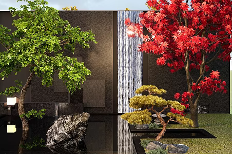 Modern waterscape wall waterscape landscape wall stacked water courtyard waterscape 3d model