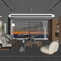 Modern Living Room With Large Windows Wooden Accents Comfy Sofa Area Rug And Pet Dog