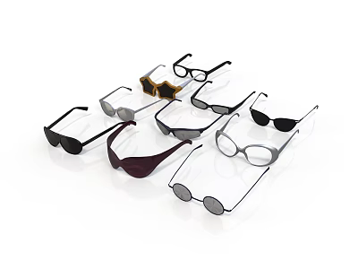 Assorted Eyeglasses Collection with Various Styles and Colorful Frames for Daily Wear 3d model