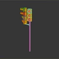 Yellow Traffic Light With Multiple Signal Lamps On Metal Pole Isolated Scene