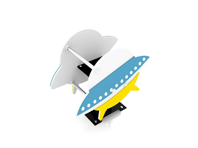 UFO Shaped Playground Equipment With White Blue Yellow Design And White Dots On Blue Section 3d model