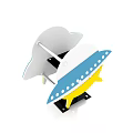 UFO Shaped Playground Equipment With White Blue Yellow Design And White Dots On Blue Section
