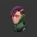 Game and Movie Character With Purple Hair Shaved Side Headphones And Mechanical Neck