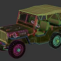 Vintage Military Jeep Olive Green With Canvas Top Star Emblem And Large Tires