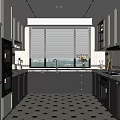 Modern Kitchen With Black And White Cabinets Checkered Tiles And Stainless Steel Appliances
