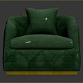 Green Velvet Single Sofa With Diamond Stitching Cushion And Yellow Base
