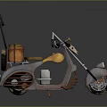Vintage Motorcycle with Brown Luggage on Back Seat Brown Seat Metallic Finish and Orange Accents