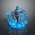 Blue Haired Character And Ice Creature Surrounded By Snowflakes And Crystal Pedestal