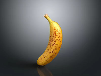 Ripe Yellow Banana With Brown Spots On Gray Background With Reflection 3d model