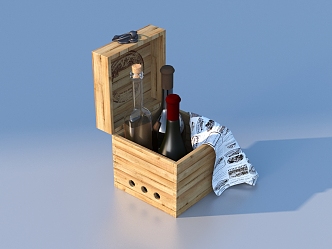 Wooden case wine bottle daily necessities 3d model