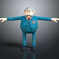 Cartoon Style Elderly Man Game And Movie Character In Blue Suit With Medals Arms Outstretched