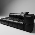 Modern Black Leather Sectional Sofa With Tufted Design And Accent Pillow 3d model