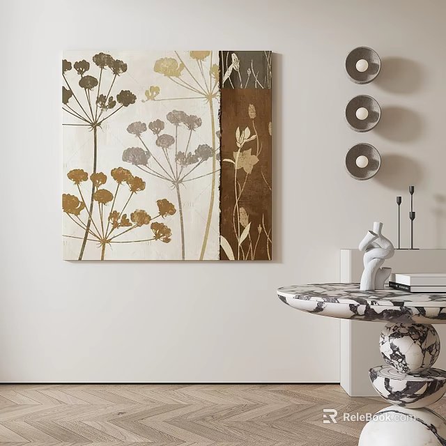 Abstract Botanical Painting With Warm Tones As Interior Wall Decor 3d model