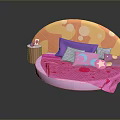 Cheerful Round Bed Kids Room With Pink Heart Polka Dot Bedspread Purple Moon Star Pillows